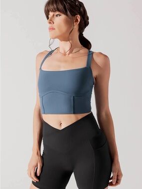 Popflex Active Daphne Corset Crop Top in Indigo Teal Blue